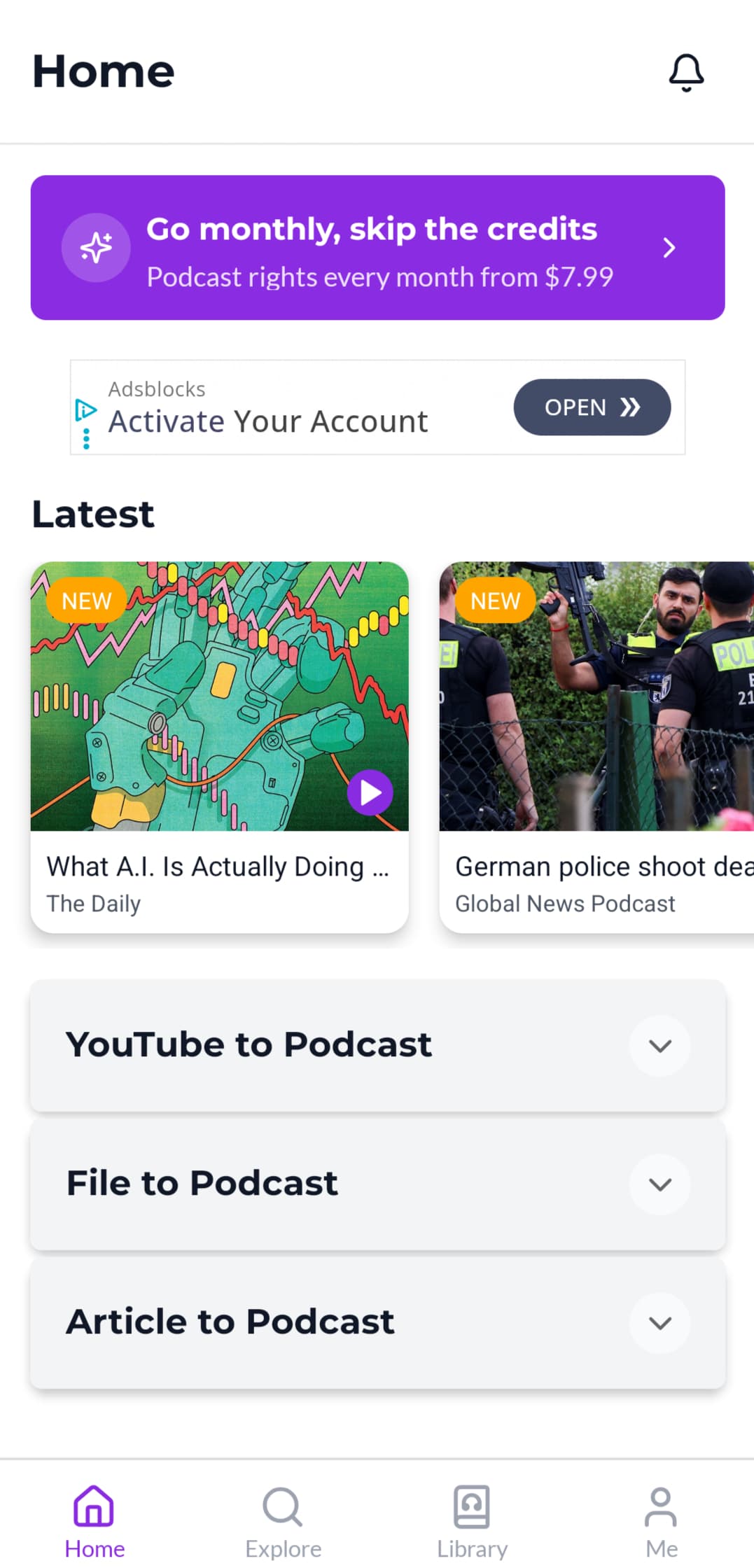 Podwist home screen