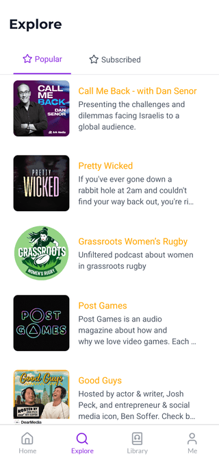 Podwist explore screen